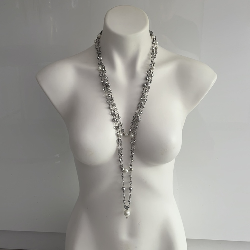 White House Black Market Triple Strand Glass Pearl & Bead Necklace